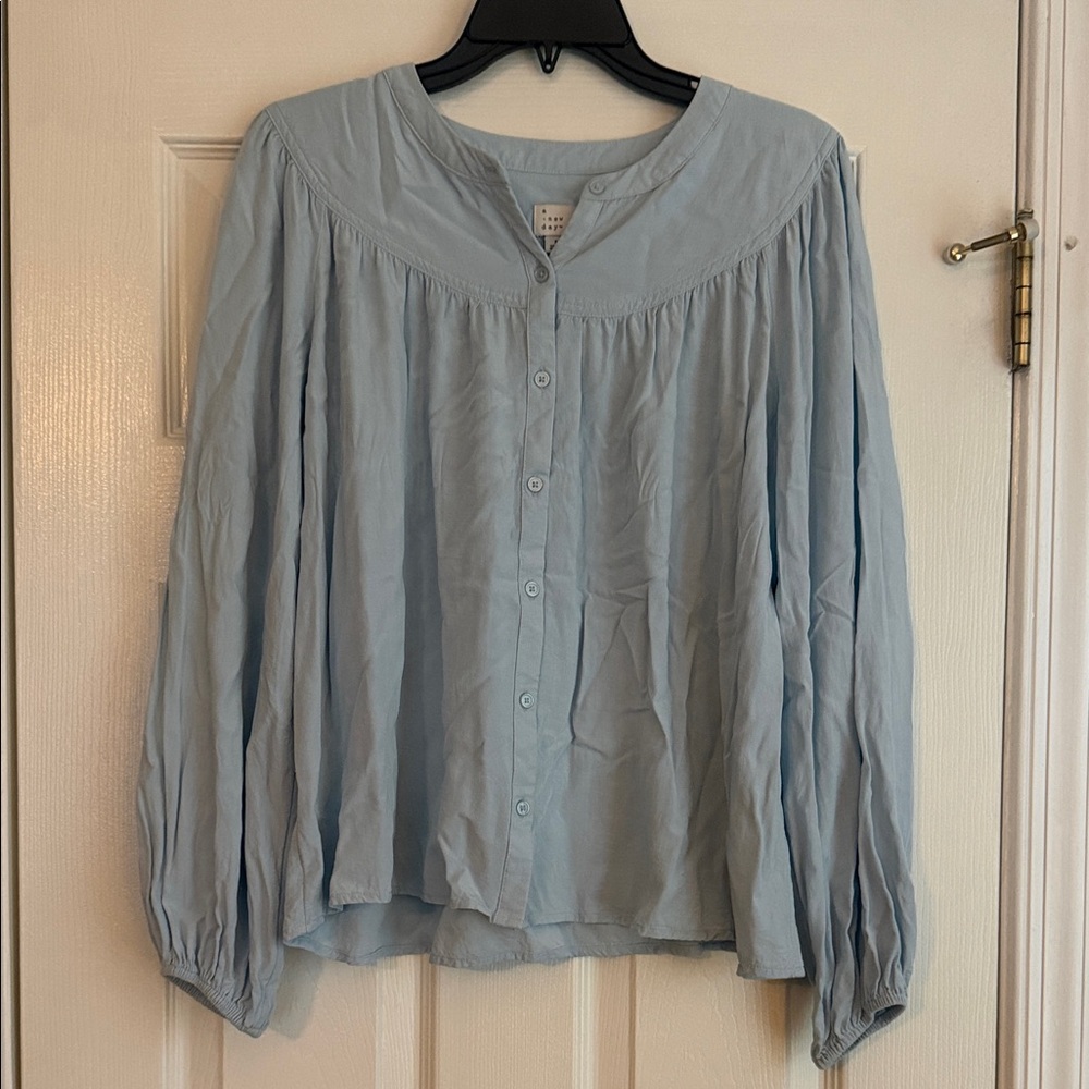 Light Blue A New Day Women's Button-Up Poet Style Blouse